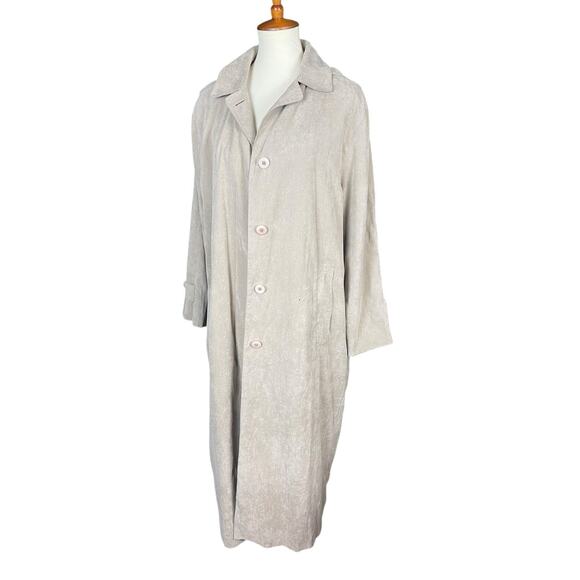 London Fog Jackets & Blazers - Vintage 90s London Fog Faux Suede Tan Trench Coat Size 8 Button Down w/Hood